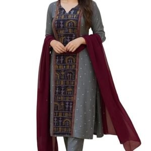 anni designer women's rayon viscose printed straight kurta with pant and dupatta | stylish ethnic wear set for women | casual, festive & office wear kurti set